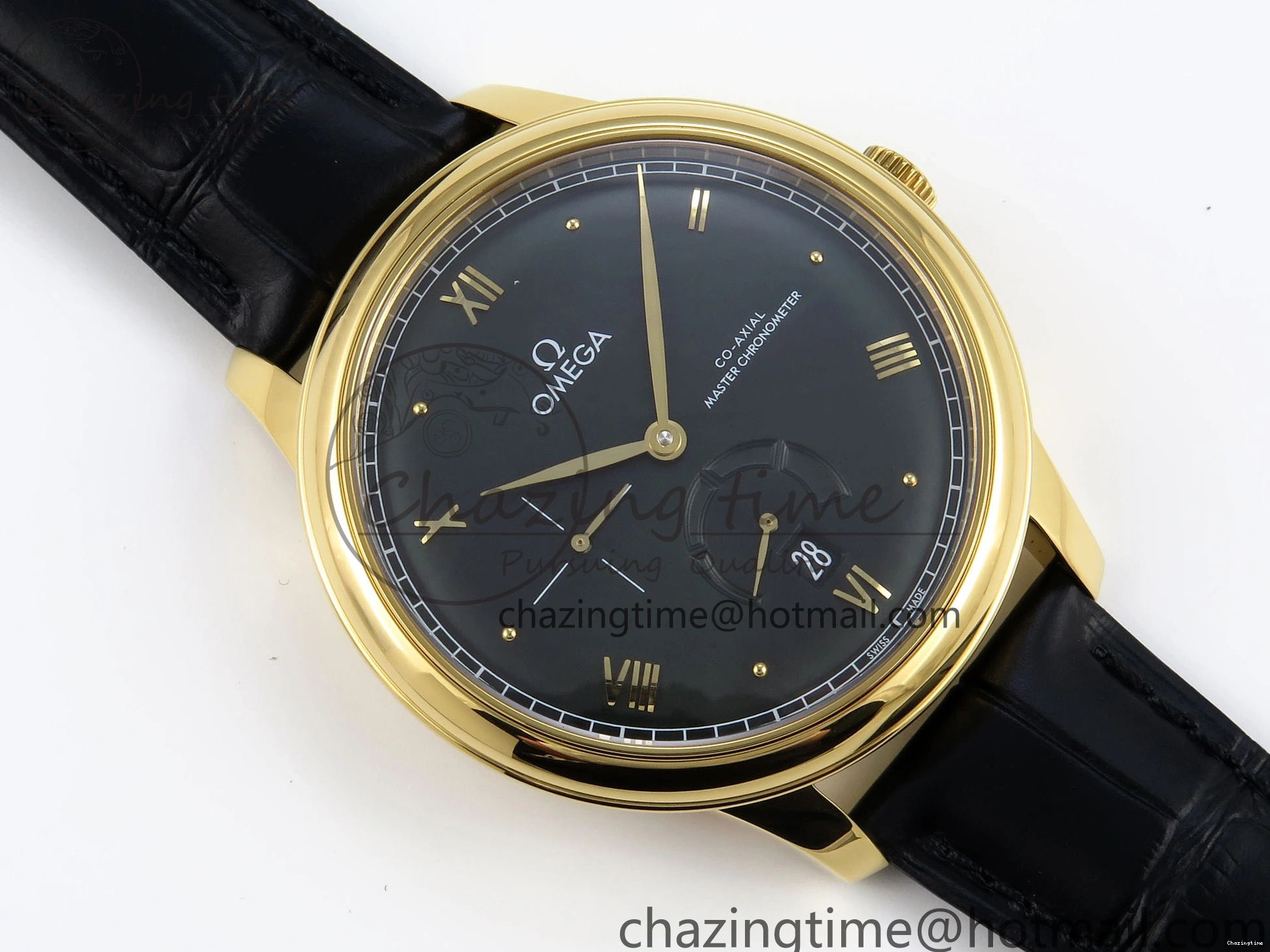 0124 WeatherProof De Ville Power Reserve YG MKF 1:1 Best Edition Black Dial on Black Leather Strap A 7758